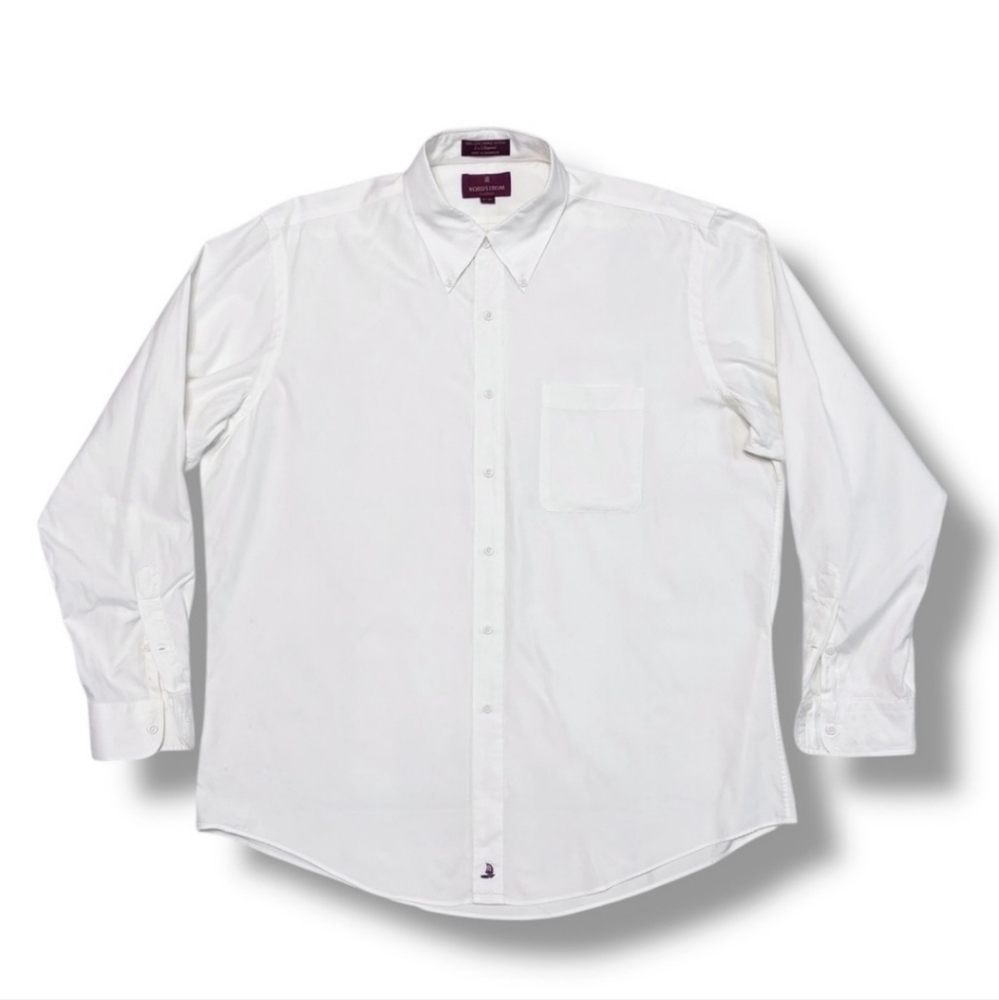 NORDSTROM White Cotton Button Down Dress Shirt 17-35 VINTAGE